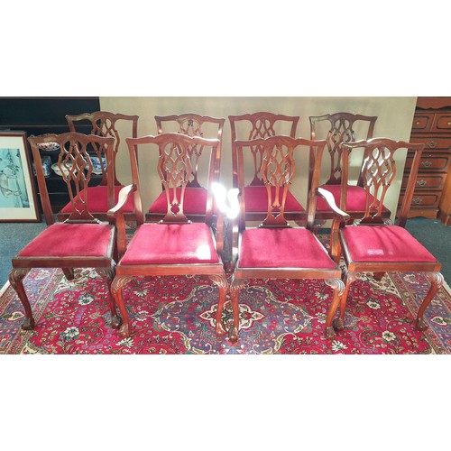 394 - Mahogany Table and Eight Chairs (Six Chairs and Two carvers) Dining Room Table with 2 Leaves total l... 