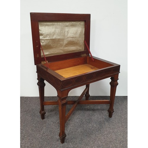 788 - Inlaid Mahogany Lift Top Dressing Table/Piano Stool on Square Leg