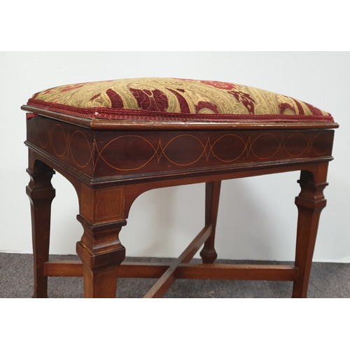 788 - Inlaid Mahogany Lift Top Dressing Table/Piano Stool on Square Leg