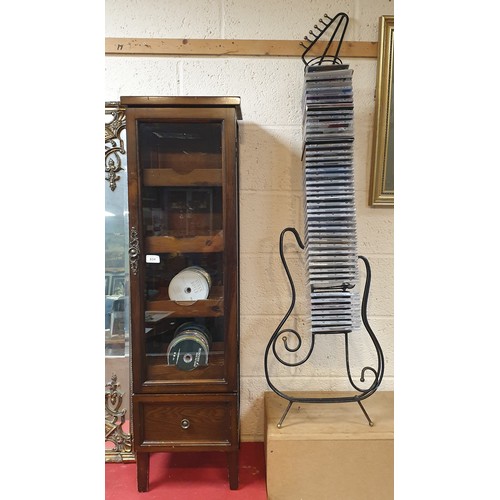 834 - Lot of Comprising of Dark Wood CD Cabinet, Metal Guitar CD Rack and Assorted Lot of CDs - Cabinet wi... 