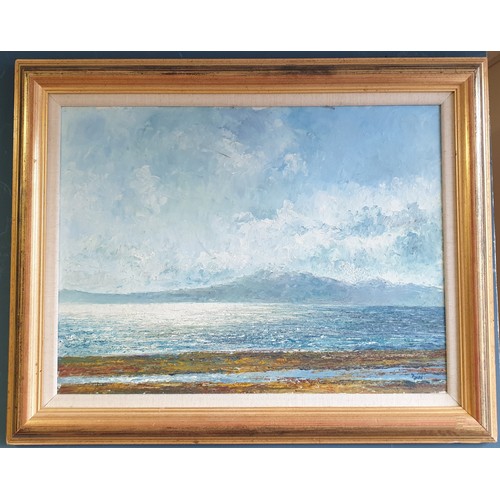 93 - Gilt Framed Oil on Canvas Aran From Seahill by Robert J. Gould  68cm high x 74cm wide