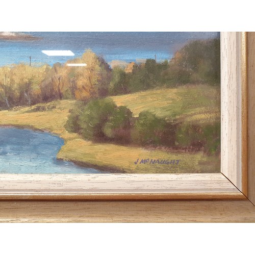 671 - Framed Oil on Board Autumn Loch Scene Jas. McNaught W: 48cm x H: 38cm