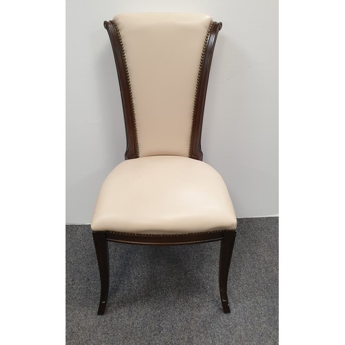 908 - Set of 6x Italian Leather and Velvet Scroll Back Dining Room Chairs H: 102cm x W: 50cm