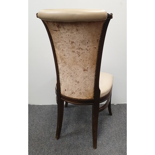 908 - Set of 6x Italian Leather and Velvet Scroll Back Dining Room Chairs H: 102cm x W: 50cm