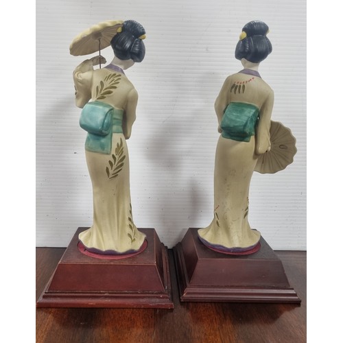 51 - Pair of Ceramic Geisha Figures on Stands, h: 32cm