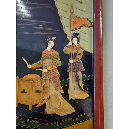 1014 - Oriental Wall Plaque - H: 97cm including hook, H: 92cm panel x W: 31cm