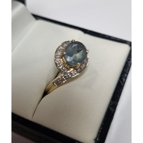 564 - 9ct Dress Ring with Aquamarine Colour Gemstone Size O