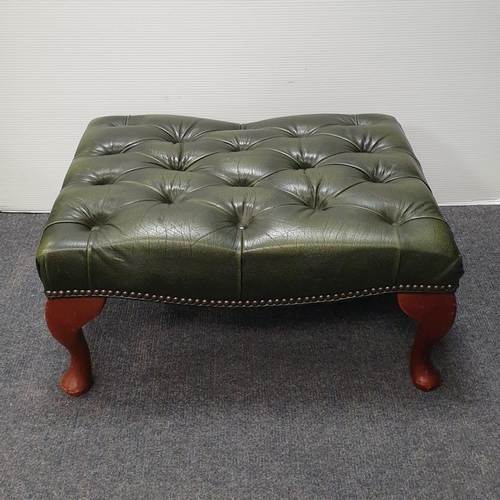 7 - Green Leather Chesterfield Style Footstool, H:30 x L:63 x D:48cm