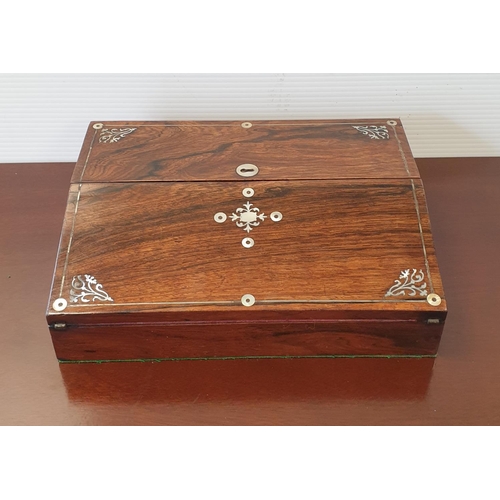 14 - Mother of Pearl Inlaid Rosewood Writing Slope, H:9 x W:30 x D:22/43cm