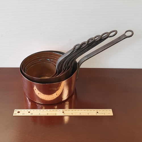 36 - Set of 7x Graduated Copper Saucepans, Largest 8