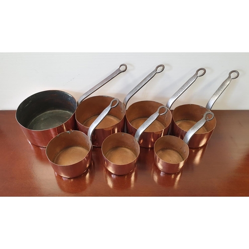 36 - Set of 7x Graduated Copper Saucepans, Largest 8