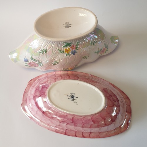 47 - Lot of 4x Pieces of Pink Ware,  Maling Vase and Dish, Crown Ducal Candle Stick and Carlton Ware Boat... 