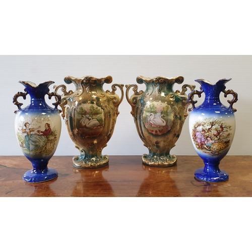 16 - Lot of 2x Pairs of Vases including Staffordshire, H: 28cm and 30cm