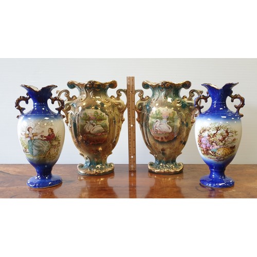 16 - Lot of 2x Pairs of Vases including Staffordshire, H: 28cm and 30cm