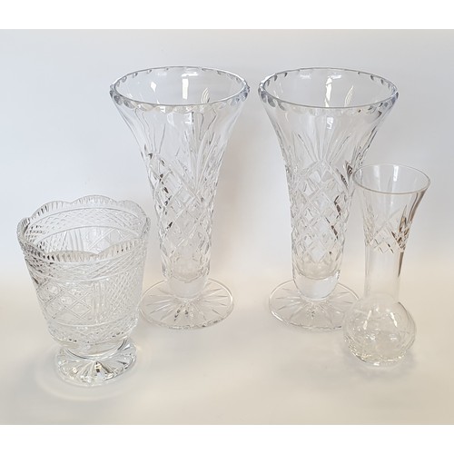 26 - Lot of 4x Pieces of Crystal including Pair of Galway Crystal Vases, Cavan Crystal Bud Vase and Tippe... 