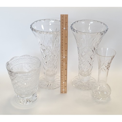 26 - Lot of 4x Pieces of Crystal including Pair of Galway Crystal Vases, Cavan Crystal Bud Vase and Tippe... 