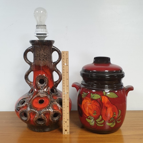 58 - West Germany Pottery Table Lamp (Height 40cm) and Lidded Jar (H29 x Diameter: 25cm)