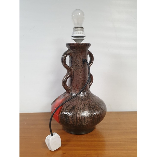 58 - West Germany Pottery Table Lamp (Height 40cm) and Lidded Jar (H29 x Diameter: 25cm)