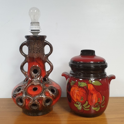 58 - West Germany Pottery Table Lamp (Height 40cm) and Lidded Jar (H29 x Diameter: 25cm)