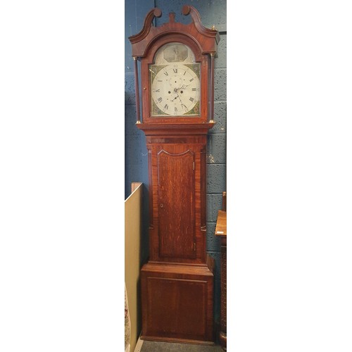 11 - Mahogany Long Case Clock with Painted Dial Face, H:225 x W:55 x D:30cm