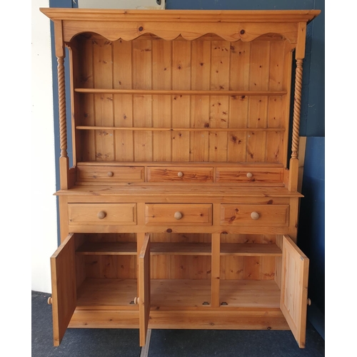 4 - Large Open Pine Dresser with Three Doors/Three Drawers - H: 195cm x W: 152cm x D: 47cm