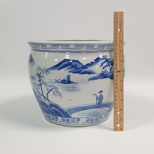 44 - Oriental Blue and White Porcelain Jardiniere, Height 23 x Diameter 31cm