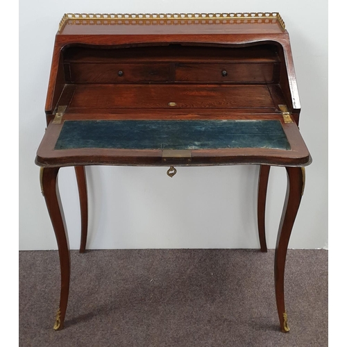 124 - Inlaid Rosewood Ladies Writing Desk with Brass Gallery and Mounts, H:91 x W:66 x D:39cm