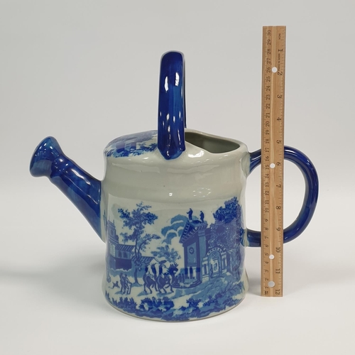 154 - Blue and White Ceramic Watering Can, H:30 x W:35cm