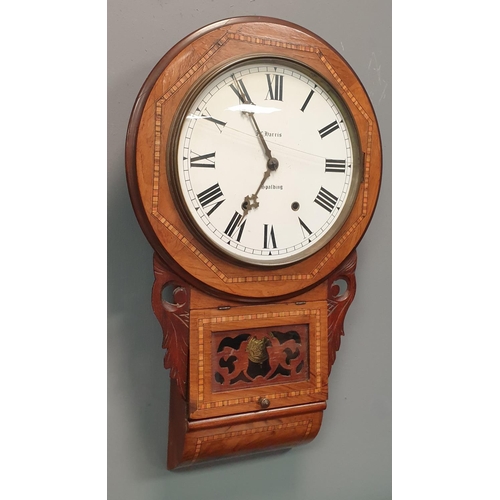 156 - Inlaid American Wall Clock, H:70 x W:43 x D:11cm