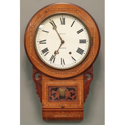 156 - Inlaid American Wall Clock, H:70 x W:43 x D:11cm