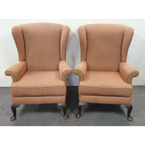 176 - Pair of Wingback Armchairs, H:97 x W:76 x D:65cm, Seat Height 40cm approx.