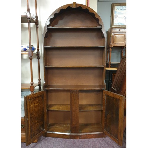 158 - Oak Bookcase over 2 Door Cupboard  H:155 x W:78 x D:25cm