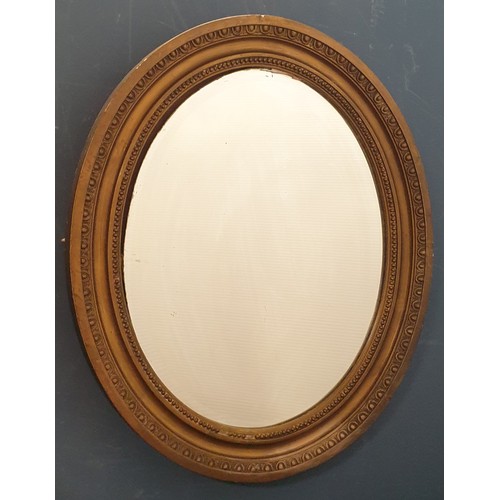 657 - Oval Gilt Framed Bevelled Wall Mirror, H: 63cm x W: 53cm