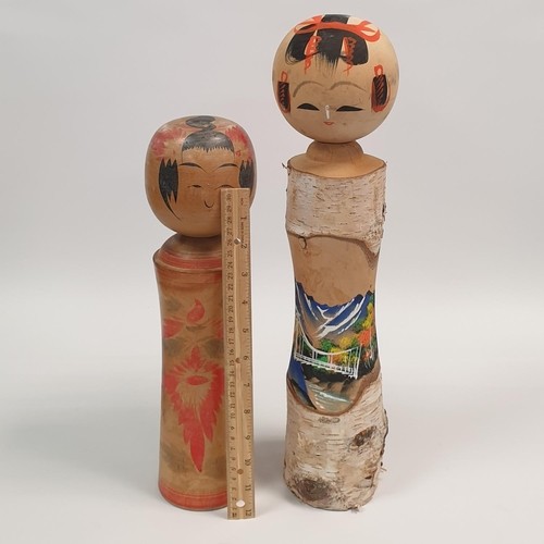 157 - Two Handmade Wooden Japanese Dolls, Heights 36cm and 46cm