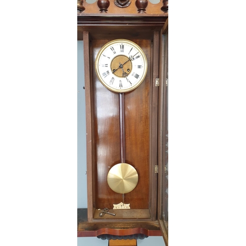 1 - Mahogany Vienna Wall Clock, H:130 x W:43 x D:20cm (Eagle missing one wing)