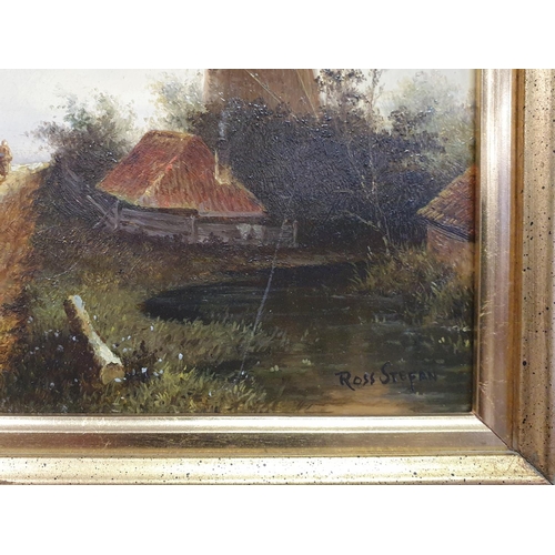 8 - Signed Ross Stefan Gilt Framed Oil on Board, Continental Scene H:38 x W:42cm