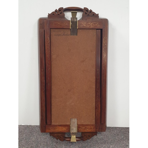 12 - Brass Inlaid Mahogany Tray Table, H:57 x W:74 x D:38cm
