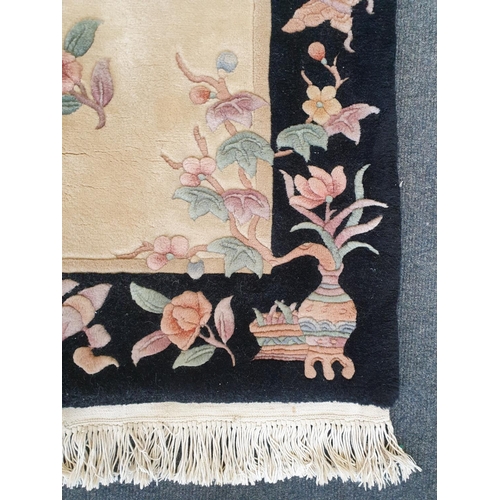 15 - Embossed Chinese Black and Cream Wool Rug, L:160 x W:95cm
