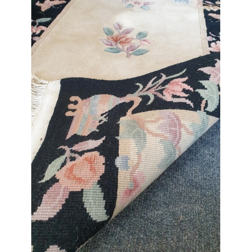 15 - Embossed Chinese Black and Cream Wool Rug, L:160 x W:95cm