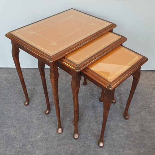 24 - Leather Top Nest of Three Tables, H:56 x W:53 x D:40cm