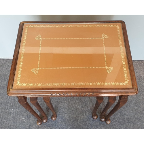 24 - Leather Top Nest of Three Tables, H:56 x W:53 x D:40cm