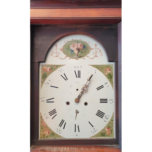 25 - Mahogany Cased Grandfather Clock with Painted Dial Face, H:213 x W:61 x D:30cm