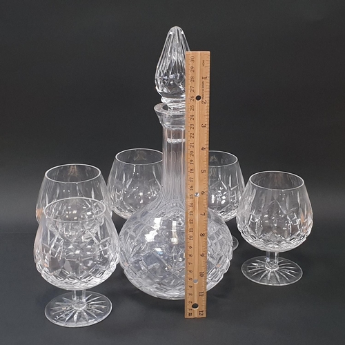 40 - Waterford Crystal Decanter (Height 33cm) and Five Brandy Glasses