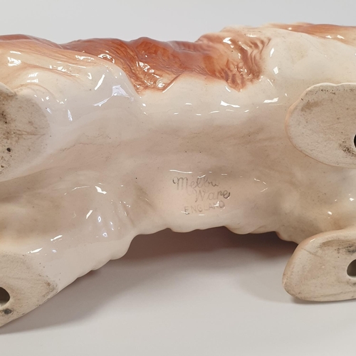 44 - Pair of Ceramic Lion Ornaments (H:28 x L:40cm) and Melba Ware Ceramic Dog Ornament