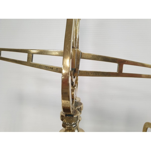61 - Large Brass Scales with Weights by Young & Marlow, H:77 x W:61 x D:32cm