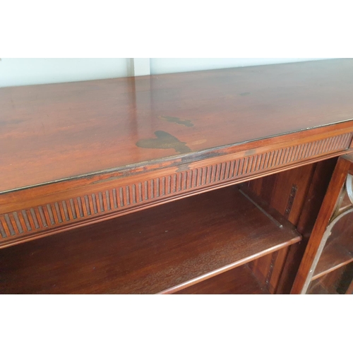 62 - Inlaid Mahogany Four Door Break-Front Bookcase by Maple & Co., H:138 x W:183 x D:43cm
