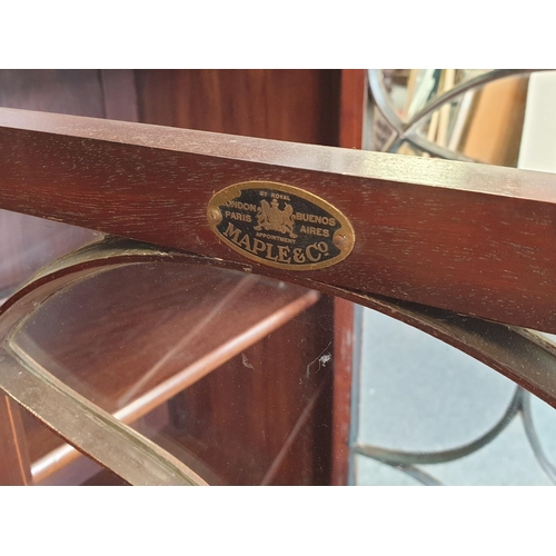 62 - Inlaid Mahogany Four Door Break-Front Bookcase by Maple & Co., H:138 x W:183 x D:43cm