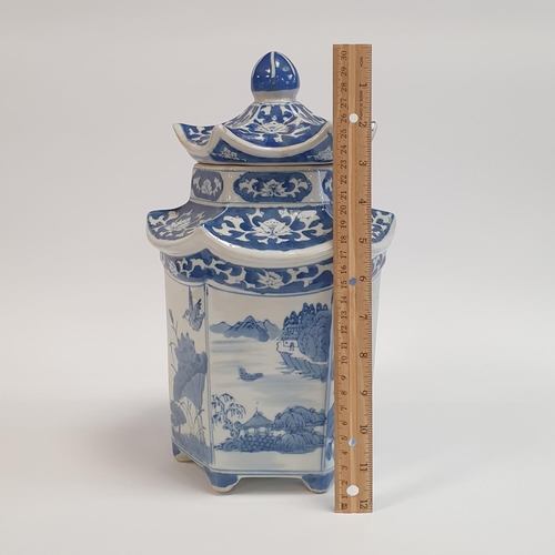 63 - Chinese Porcelain Jar with Cover in the Form of a Pagoda, H:32 x D:22cm