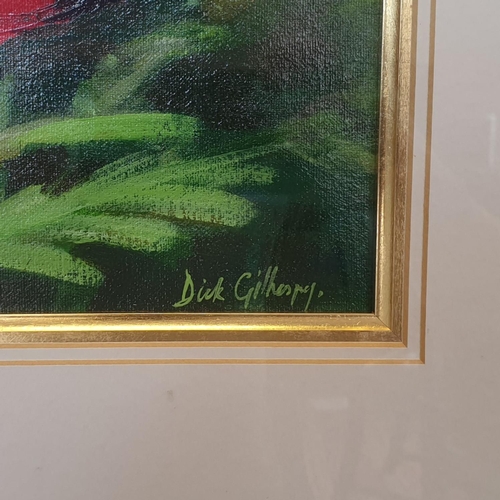 82 - Large Framed Oil on Canvas, Poppy Scene by Dick Gilhespy 28.5cm x 44cm