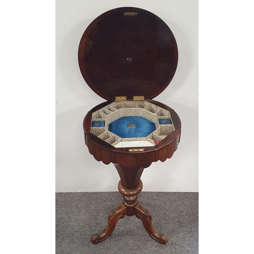 87 - Mahogany Trumpet Sewing Box, H:73 x D:43cm